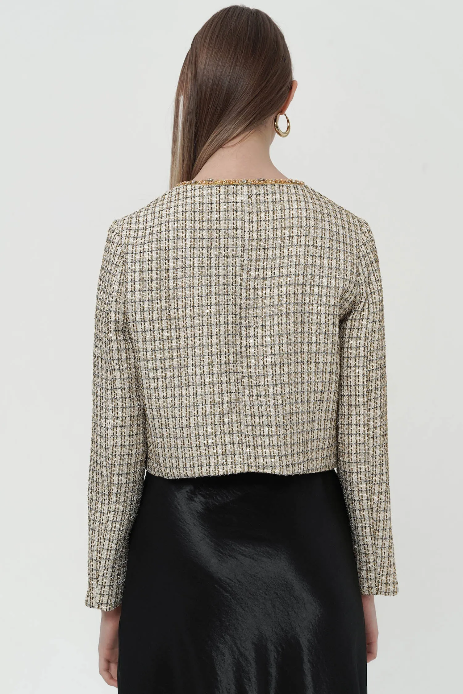 Auretta Embellished Tweed Blazer In Gold