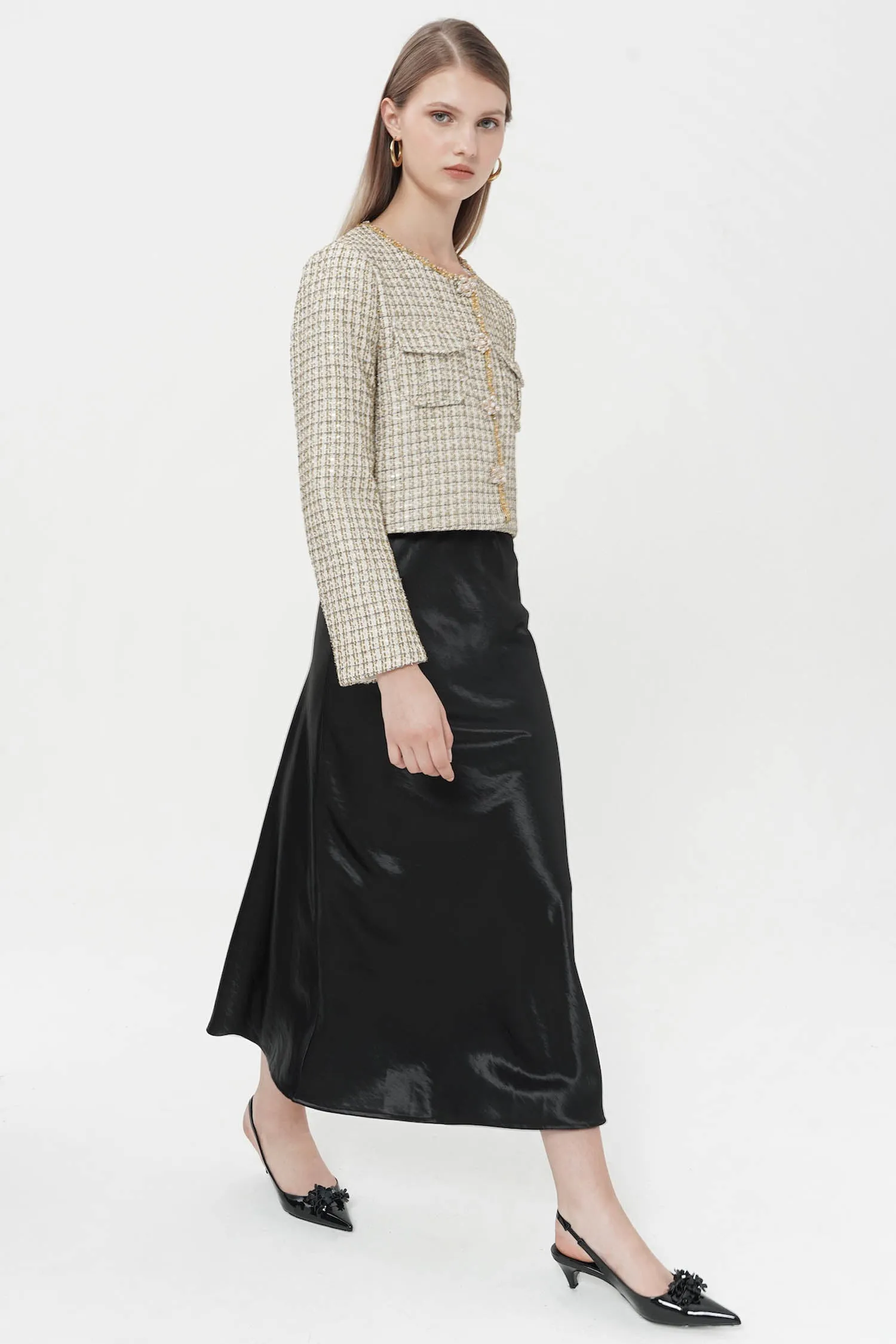 Auretta Embellished Tweed Blazer In Gold