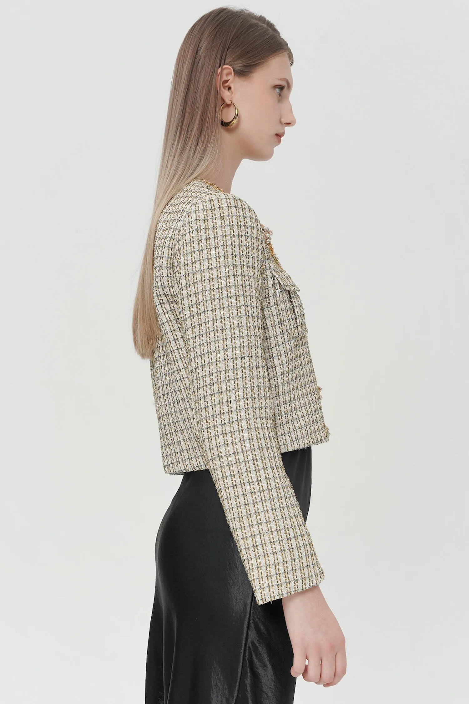 Auretta Embellished Tweed Blazer In Gold