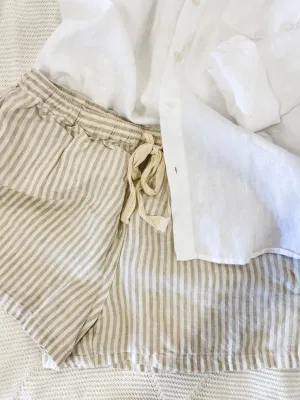 Beige Stripe French Linen Shorts