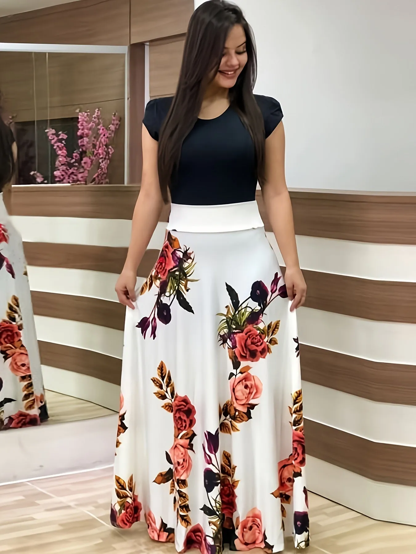Casual Floral Print Crew Neck Short Sleeve Casual Every Day Dress