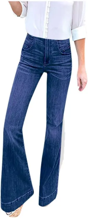 CRNTCEM Womens High Waist Flare Jeans Slim Fit Wide Leg Stretchy Bootcut Pants Ladies Plus Size Cozy Vintage Y2K Jean Trouser