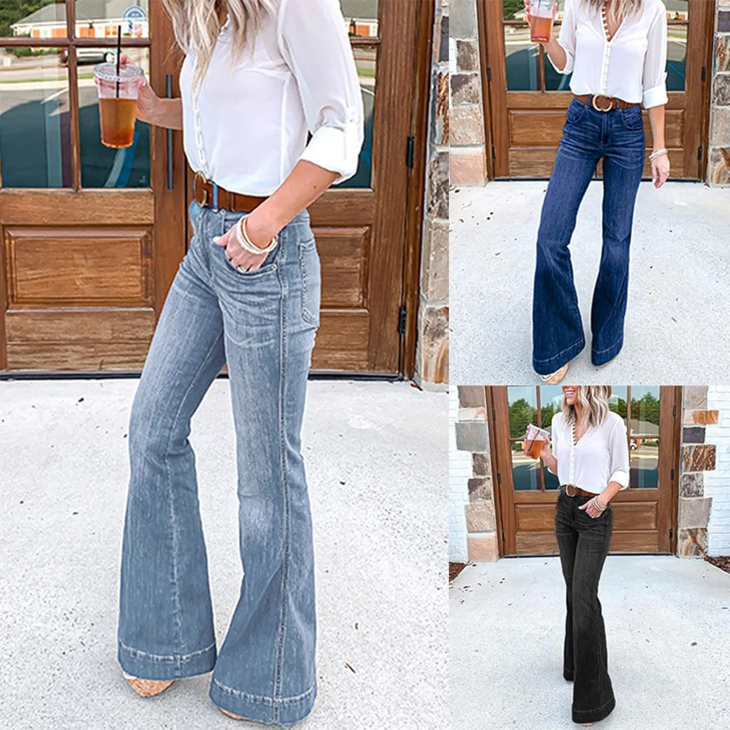 CRNTCEM Womens High Waist Flare Jeans Slim Fit Wide Leg Stretchy Bootcut Pants Ladies Plus Size Cozy Vintage Y2K Jean Trouser
