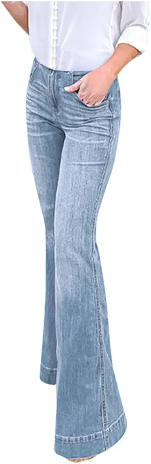 CRNTCEM Womens High Waist Flare Jeans Slim Fit Wide Leg Stretchy Bootcut Pants Ladies Plus Size Cozy Vintage Y2K Jean Trouser