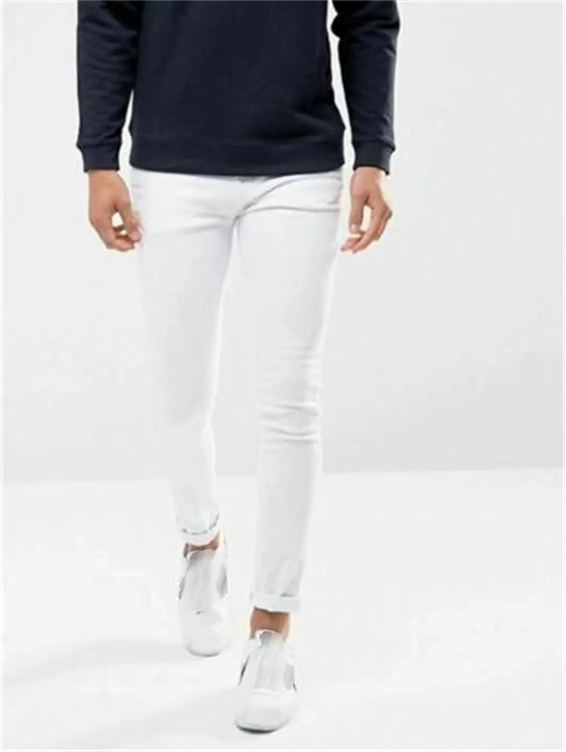 DGHM-JLMY Men's Slim Fit Washed Casual Jeans Stretch Tapered Leg Slim Fit Jeans Mid Waist Skinny Stretchy Denim Pants
