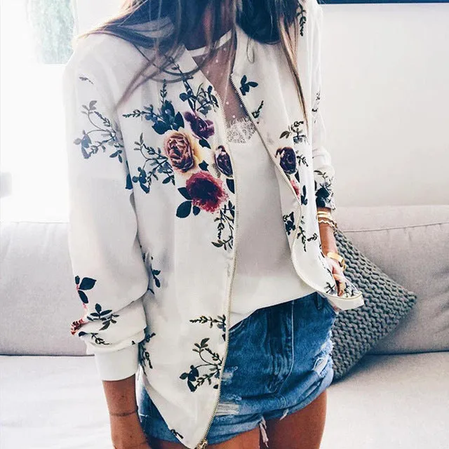 Floral Spring Jacket Zipper Plus Size Women's Jacket Floral