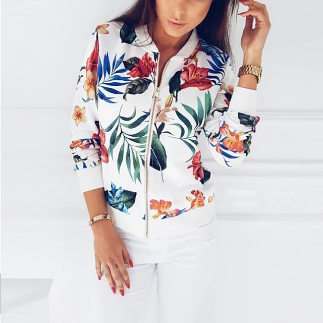 Floral Spring Jacket Zipper Plus Size Women's Jacket Floral