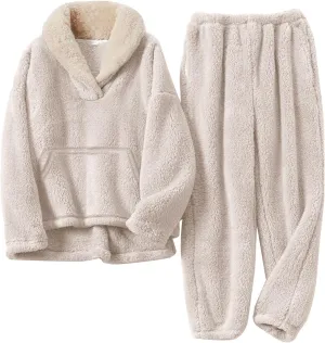 Flygo Girls Fuzzy Pants Set Fleece Outfits Winter Flannel Loose Fluffy Pullover Sweatshirt Top Pants Sweatsuit 5-14Y