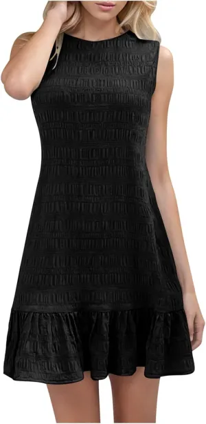 FZYLQY Summer Dresses for Womens Sleeveless Ruffle Hem Tank Dress 2025 Trendy Pleated Mini Dresses Comfy Loose Fit Sundress