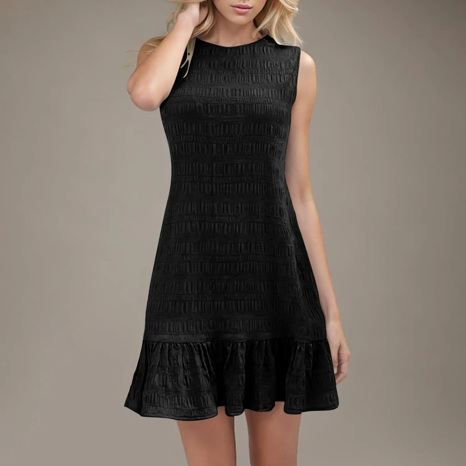 FZYLQY Summer Dresses for Womens Sleeveless Ruffle Hem Tank Dress 2025 Trendy Pleated Mini Dresses Comfy Loose Fit Sundress