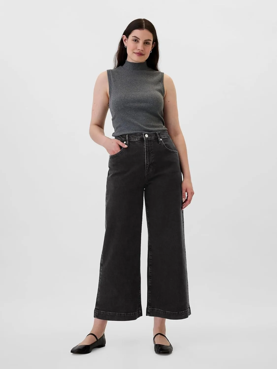 GAP Women's High Rise Wide Leg Cropped Jeans