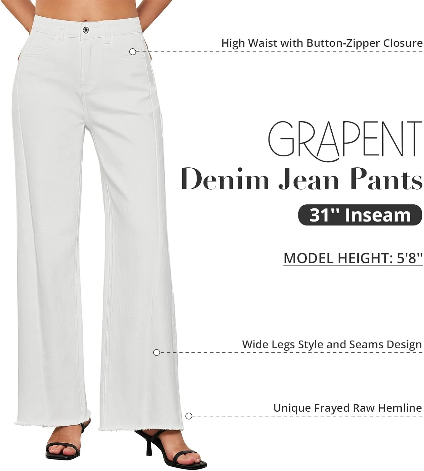GRAPENT Wide Leg Jeans for Women High Waisted Trendy Strechy Denim Pants Side Seam Frayed Hem Baggy Work Trouser Jeans