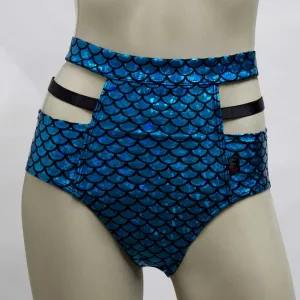 High Waisted Monroe Cutout Sexy Short- Large Scale Turquoise Mermaid
