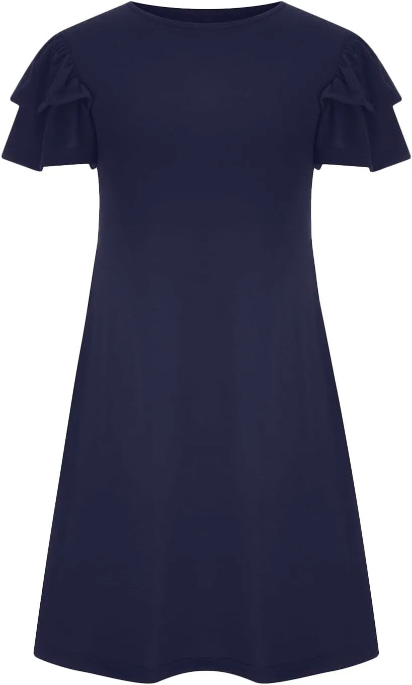 hlysgo Mini Dresses for Women Summer Trendy Ruffle Short Sleeve Cute Dress Casual Flowy Beach Vacation Dress with Pockets
