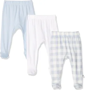 HonestBaby 3-Pack Footed Pants Roomy Fit Pull on Bottoms 100% Organic Cotton for Infant Baby Boys, Girls, Unisex