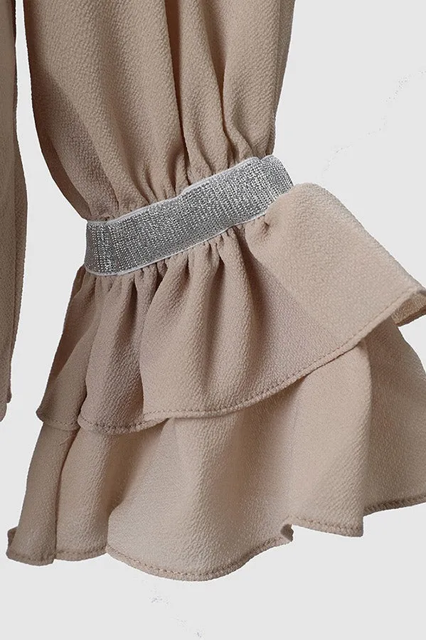 Jonelle Tape Patch V-Neck Bell Sleeve Top