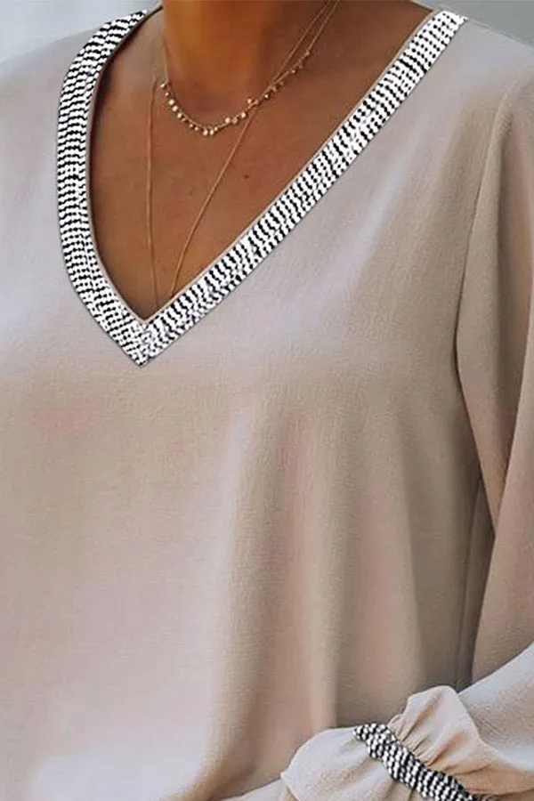 Jonelle Tape Patch V-Neck Bell Sleeve Top