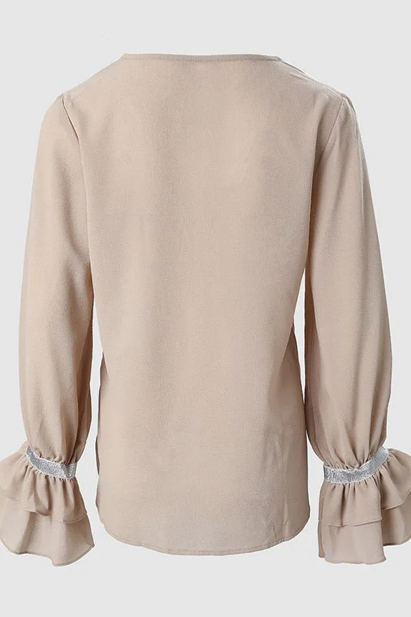 Jonelle Tape Patch V-Neck Bell Sleeve Top