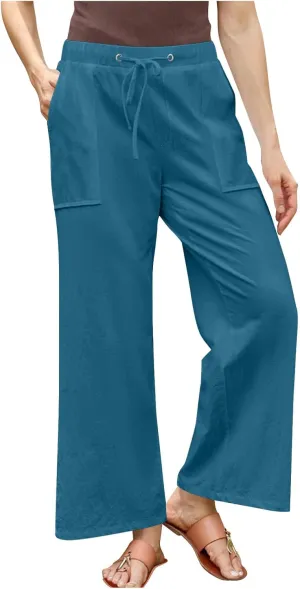 Lastesso Linen Pants Women Casual High Waist Drawstring Cotton Slacks with Pockets Cozy Beach Summer Lounge Pant Outfits