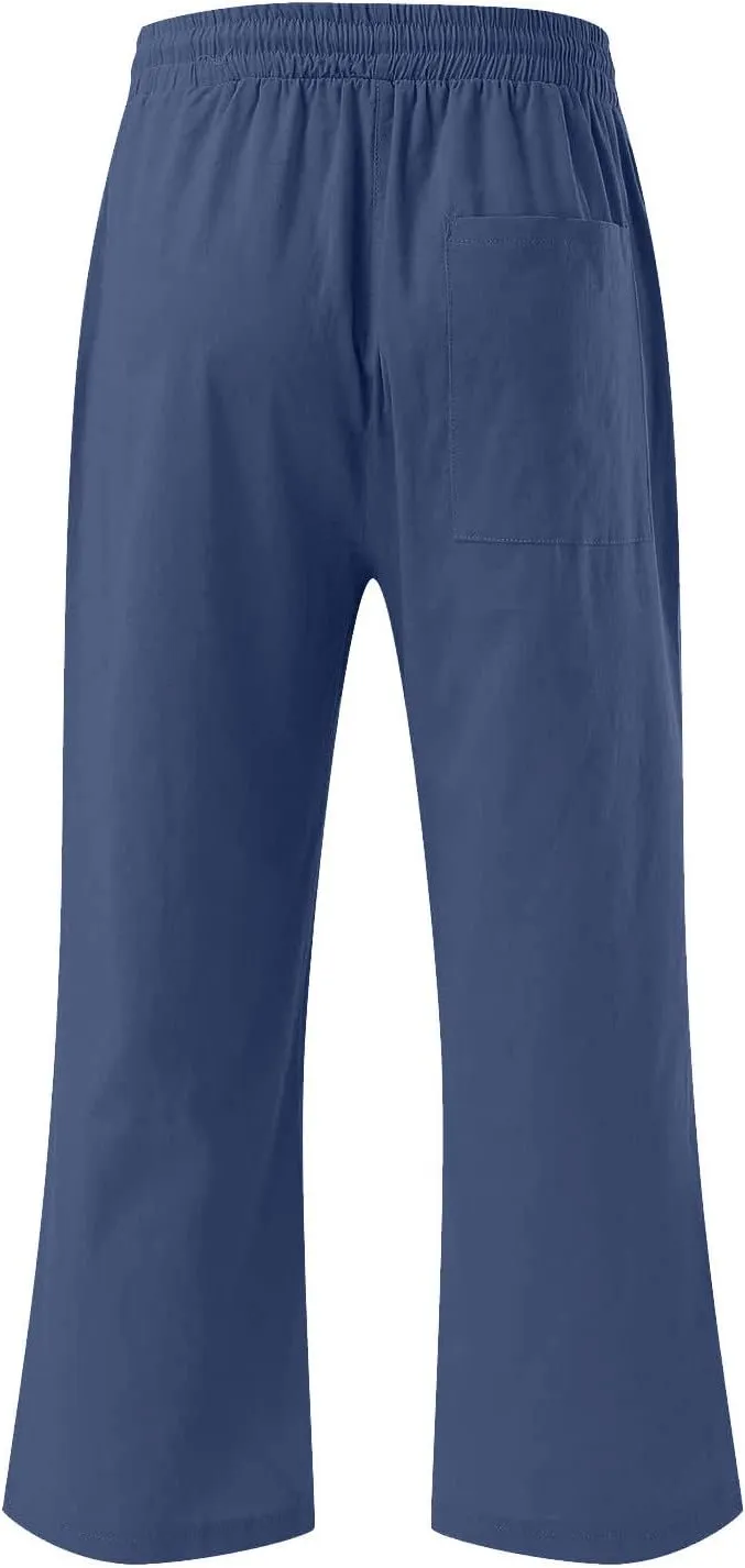 Linen Capri Pants for Women 2025 Summer Casual Drawstring Elastic Trouser Plus Size Lounge Cozy Cropped Capris Pocket
