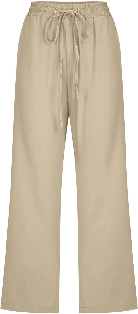 Linen Capri Pants for Women 2025 Summer Casual Drawstring Elastic Trouser Plus Size Lounge Cozy Cropped Capris Pocket