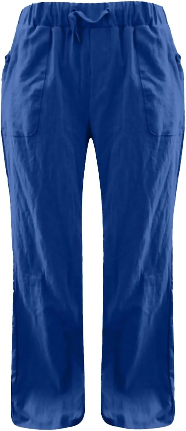 Linen Pants for Women Fashionable High Waist Drawstring Wide Leg Ladies Casual Pants Petite Linen Pants