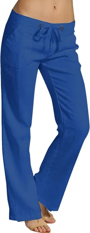 Linen Pants for Women Fashionable High Waist Drawstring Wide Leg Ladies Casual Pants Petite Linen Pants