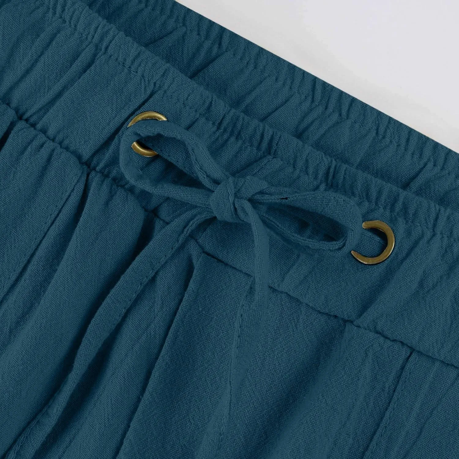 Linen Pants for Women Fashionable High Waist Drawstring Wide Leg Ladies Casual Pants Petite Linen Pants