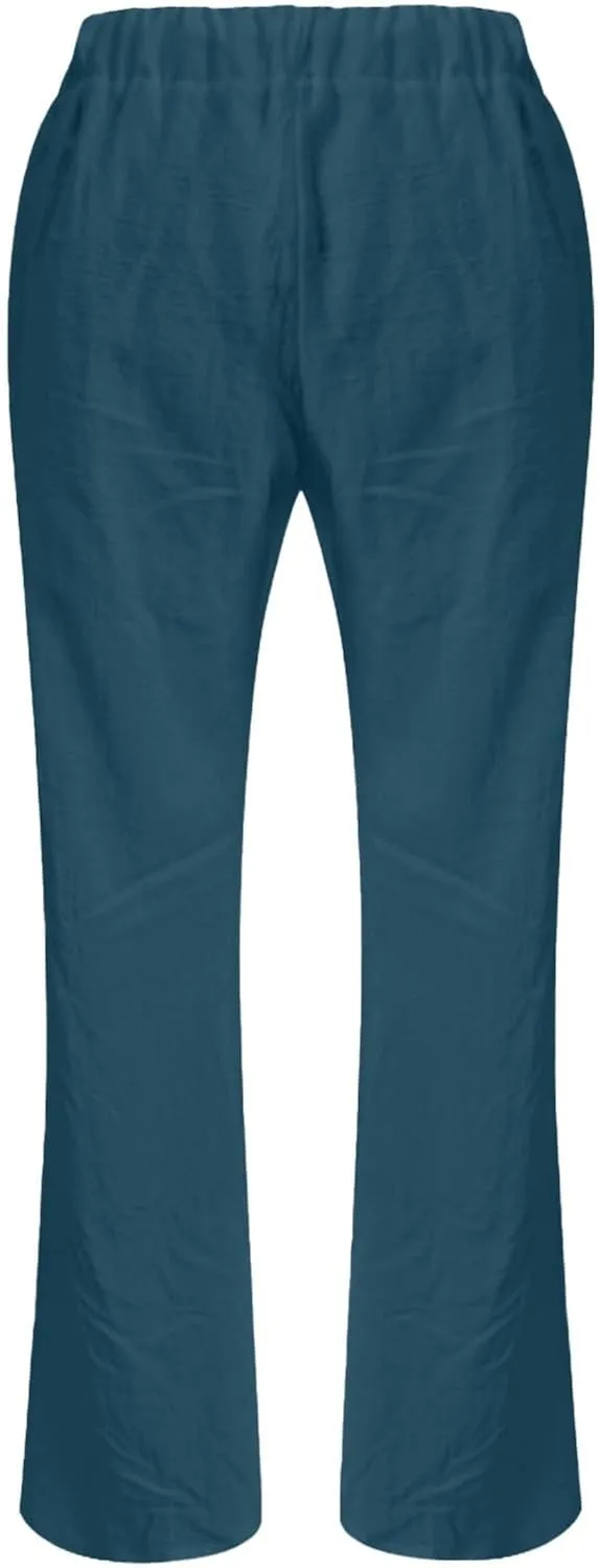 Linen Pants for Women Fashionable High Waist Drawstring Wide Leg Ladies Casual Pants Petite Linen Pants