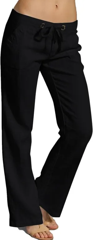 Linen Pants for Women Fashionable High Waist Drawstring Wide Leg Ladies Casual Pants Petite Linen Pants