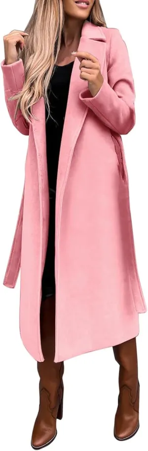 Long Trench Coats for Women Fashion Elegant Jacket Trench Coats Fall Winter Classic Lapel Windbreaker with Belt