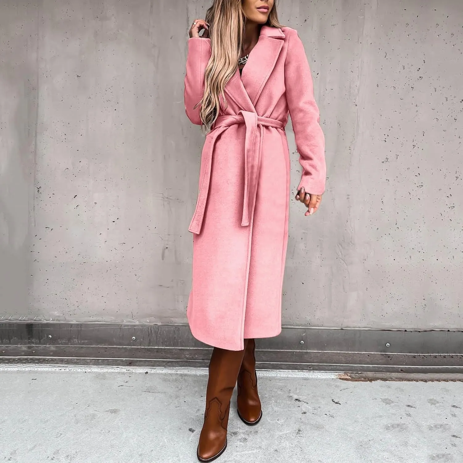 Long Trench Coats for Women Fashion Elegant Jacket Trench Coats Fall Winter Classic Lapel Windbreaker with Belt