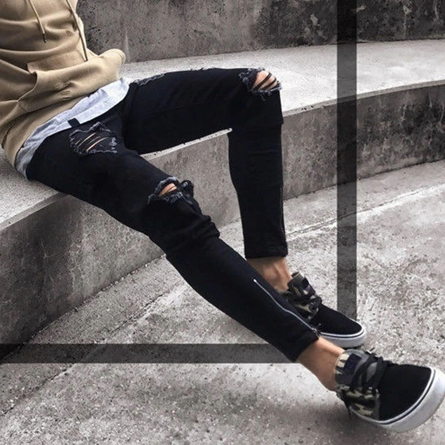 Maiyifu-GJ Men's Ripped Skinny Jeans Stretch Slim Fit Jeans Distressed Destroyed Straight Leg Denim Pants for Men