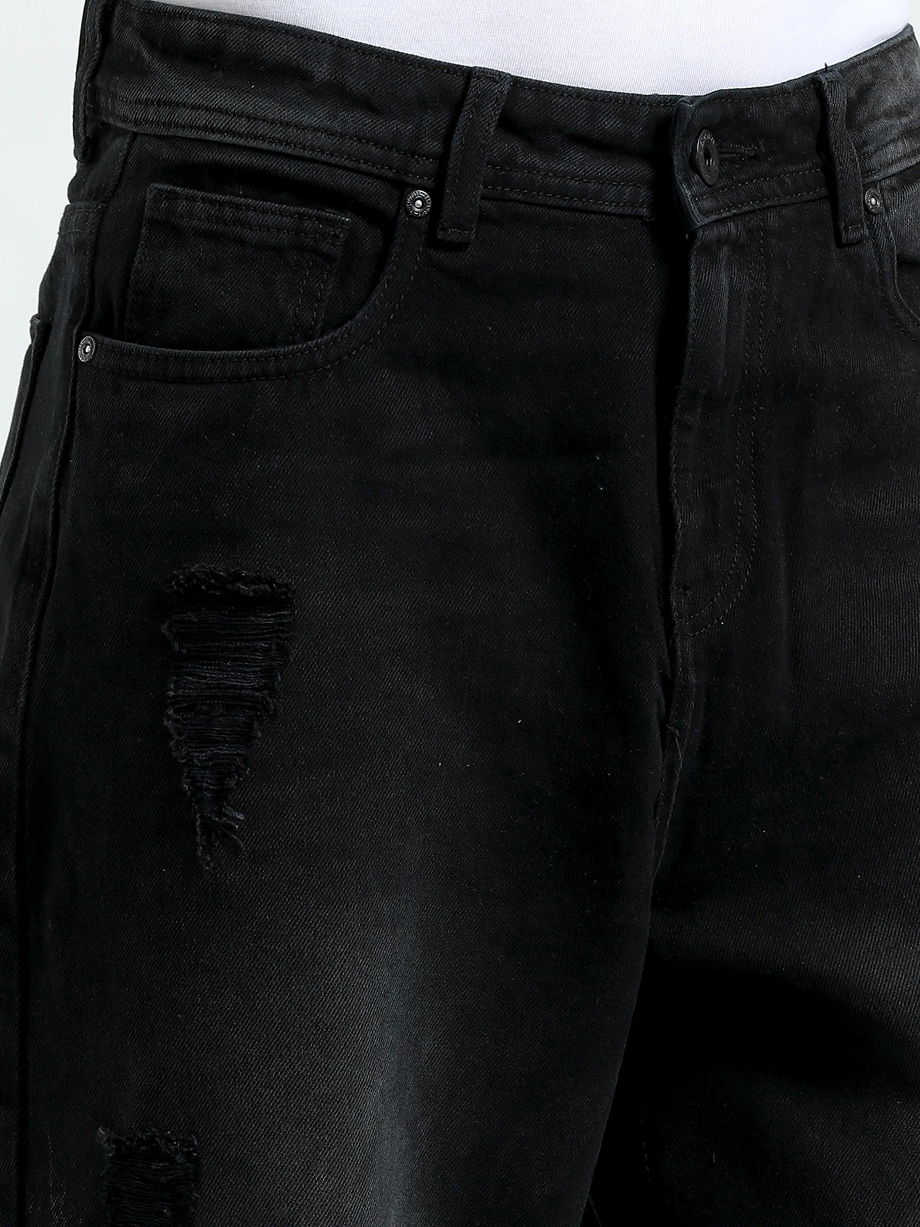 Mara - Loose Fit Distressed Jeans - Black