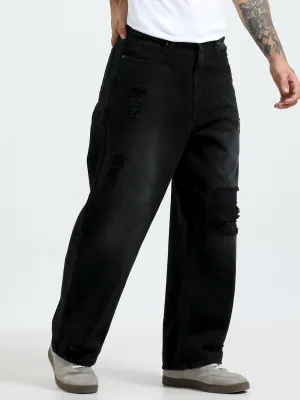 Mara - Loose Fit Distressed Jeans - Black