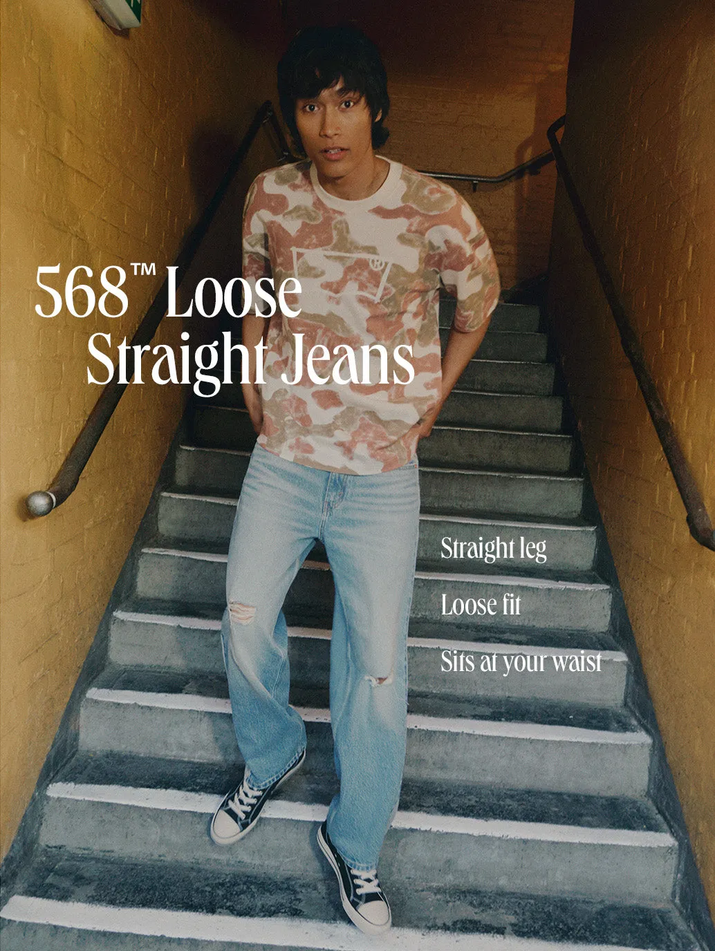 Men's 568 Black Loose Fit Mid Rise Jeans