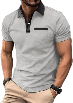 Mens Casual Polo Shirts Classic Short Sleeve Golf Shirt Fashion Button Cotton Top with Pocket