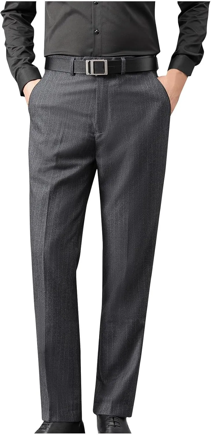 Mens Dress Pants Regular Fit Stretch Straight Leg Pants Slim Fit Quick Dry Work Casual Soft Cozy Work Business Pants