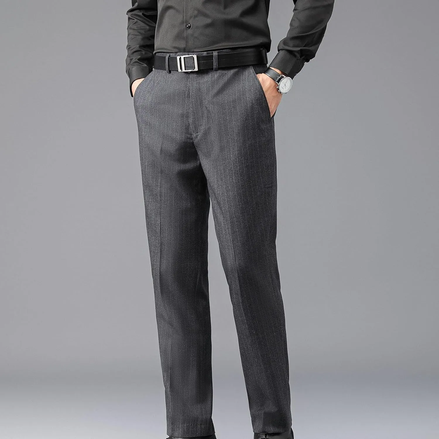 Mens Dress Pants Regular Fit Stretch Straight Leg Pants Slim Fit Quick Dry Work Casual Soft Cozy Work Business Pants