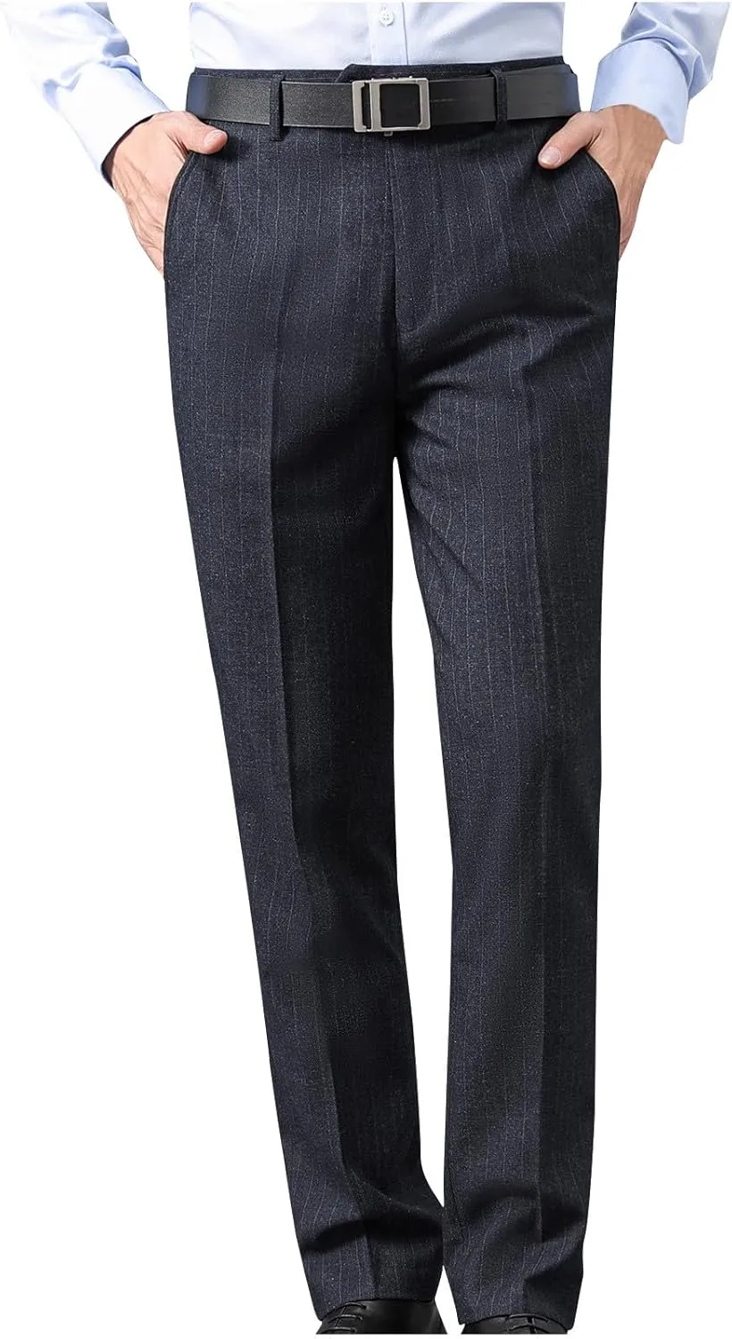 Mens Dress Pants Regular Fit Stretch Straight Leg Pants Slim Fit Quick Dry Work Casual Soft Cozy Work Business Pants