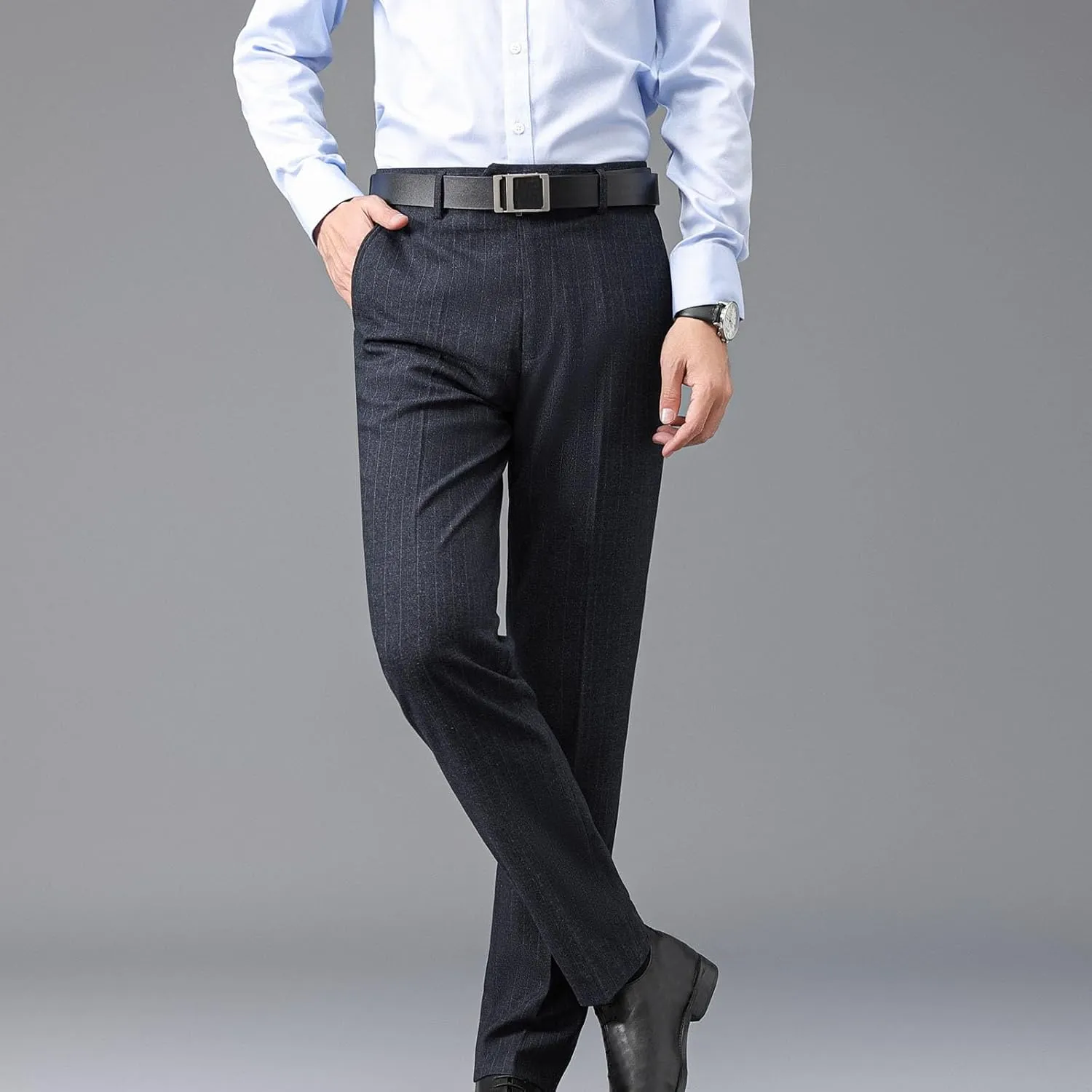 Mens Dress Pants Regular Fit Stretch Straight Leg Pants Slim Fit Quick Dry Work Casual Soft Cozy Work Business Pants
