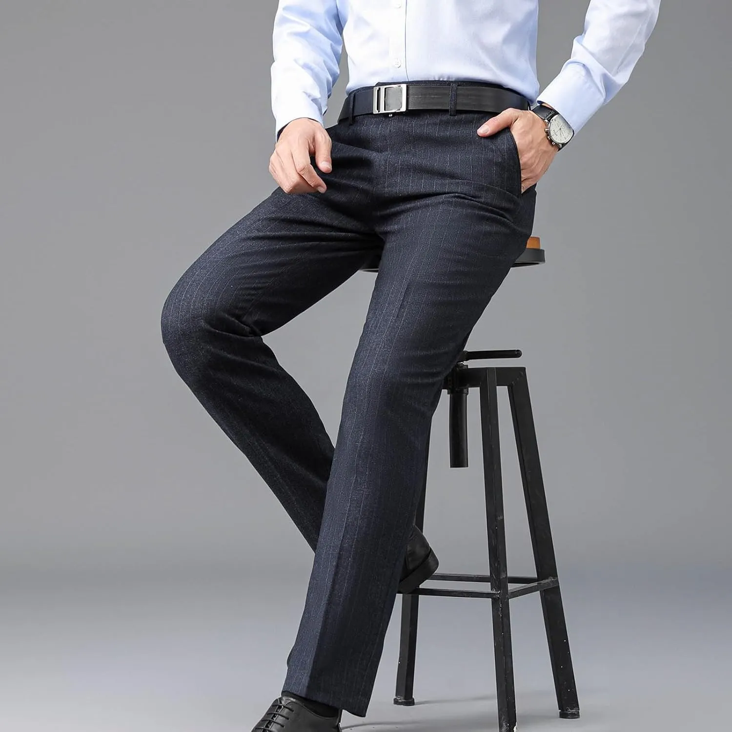 Mens Dress Pants Regular Fit Stretch Straight Leg Pants Slim Fit Quick Dry Work Casual Soft Cozy Work Business Pants