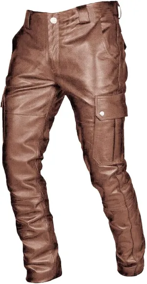 Men's Faux Leather Pants Solid Color Steampunk Goth Pants Slim Fit Stretch Fashionable Trousers Pants with Pockets