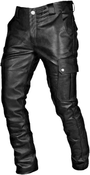 Men's Faux Leather Pants Solid Color Steampunk Goth Pants Slim Fit Stretch Fashionable Trousers Pants with Pockets