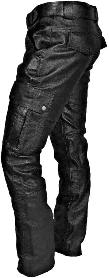 Men's Faux Leather Pants Solid Color Steampunk Goth Pants Slim Fit Stretch Fashionable Trousers Pants with Pockets