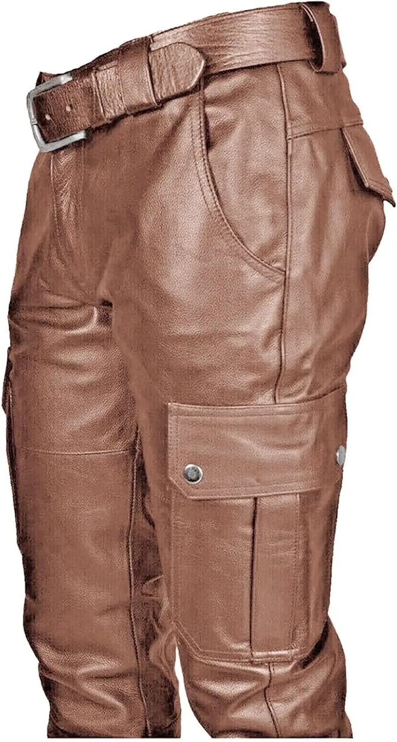 Men's Faux Leather Pants Solid Color Steampunk Goth Pants Slim Fit Stretch Fashionable Trousers Pants with Pockets