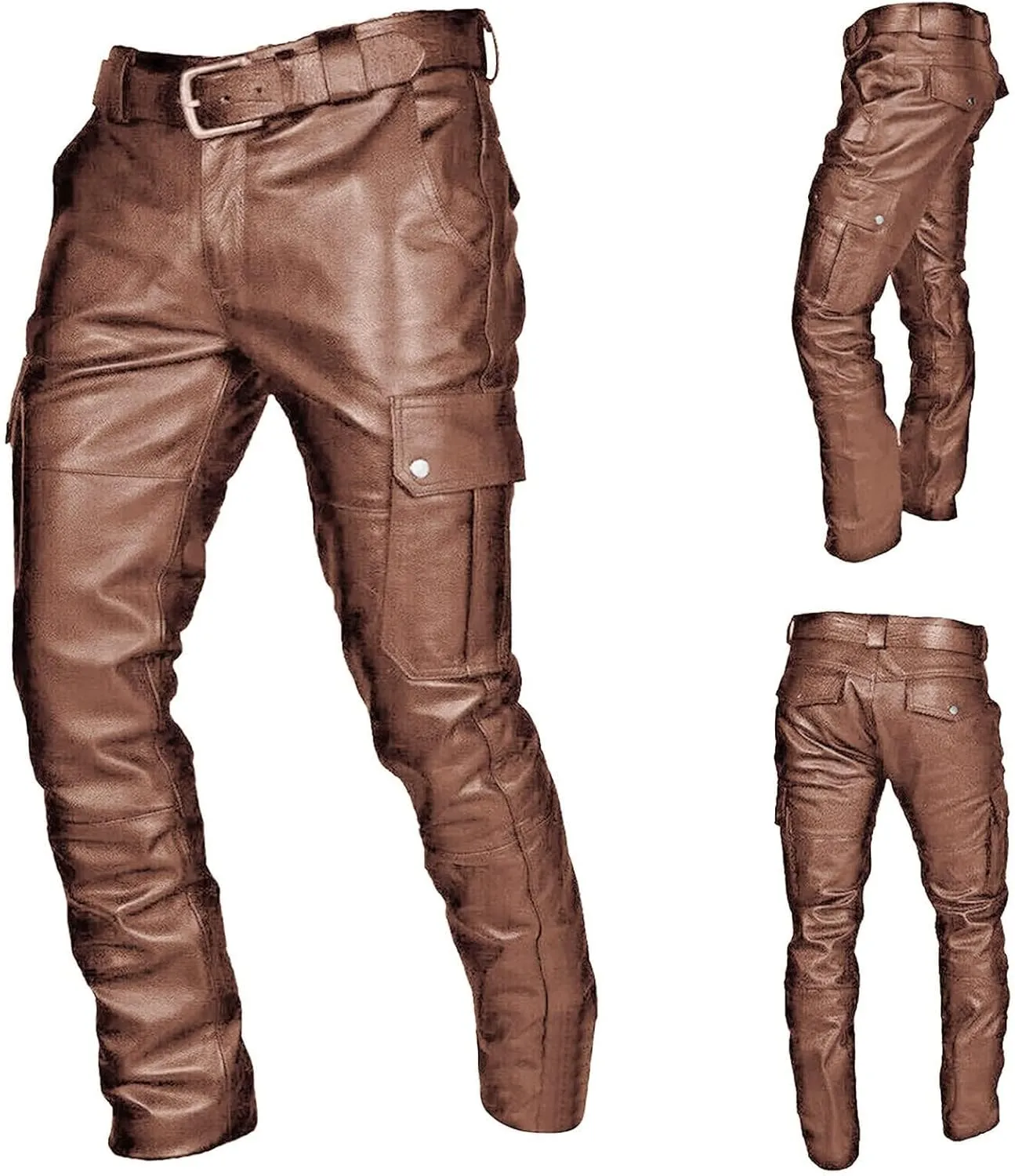Men's Faux Leather Pants Solid Color Steampunk Goth Pants Slim Fit Stretch Fashionable Trousers Pants with Pockets