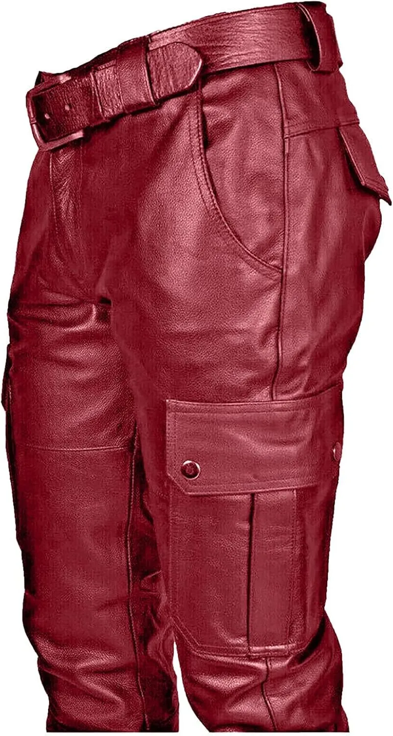 Men's Faux Leather Pants Solid Color Steampunk Goth Pants Slim Fit Stretch Fashionable Trousers Pants with Pockets