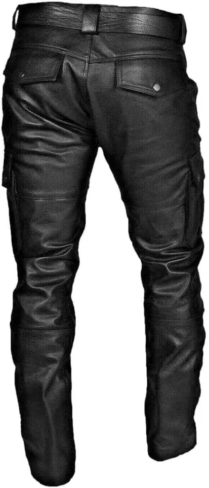 Men's Faux Leather Pants Solid Color Steampunk Goth Pants Slim Fit Stretch Fashionable Trousers Pants with Pockets