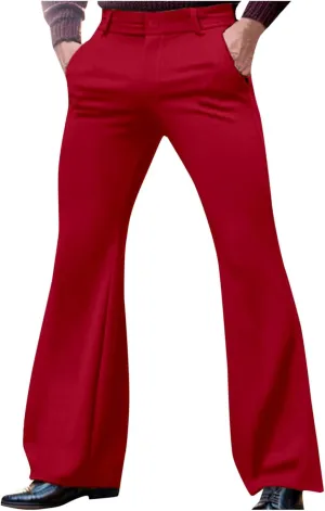 Mens Flared Pants with Belt Loops and Pockets Fashionable Wide Leg Trousers for Formal and Casual Wear